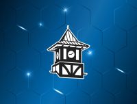 Hometown Banks' Clock Tower Icon on a blue gradient background