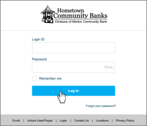 Hometown Banks Mobile Banking Login Window