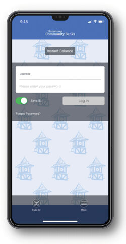 Hometown Community Banks mobile app login screen